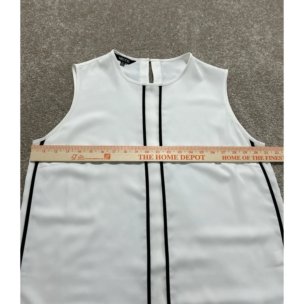 Misook Women's M Ribbon Trim Shell/Tank White Black